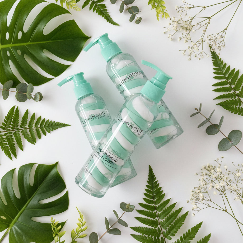 Three bottles of Luminous skin care Avocado Moisturising Body Lotion