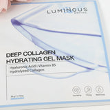 Luminous Deep Collagen Hydrating Gel Mask packaging with pink flowers in the background