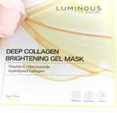 Luminous Deep Collagen Brightening Gel Mask packaging with a pink flower on a white background