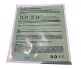 Sheet mask packaging with Instructions and ingredients on a white background