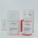 Luminous skincare products including a cream and serum on a white background