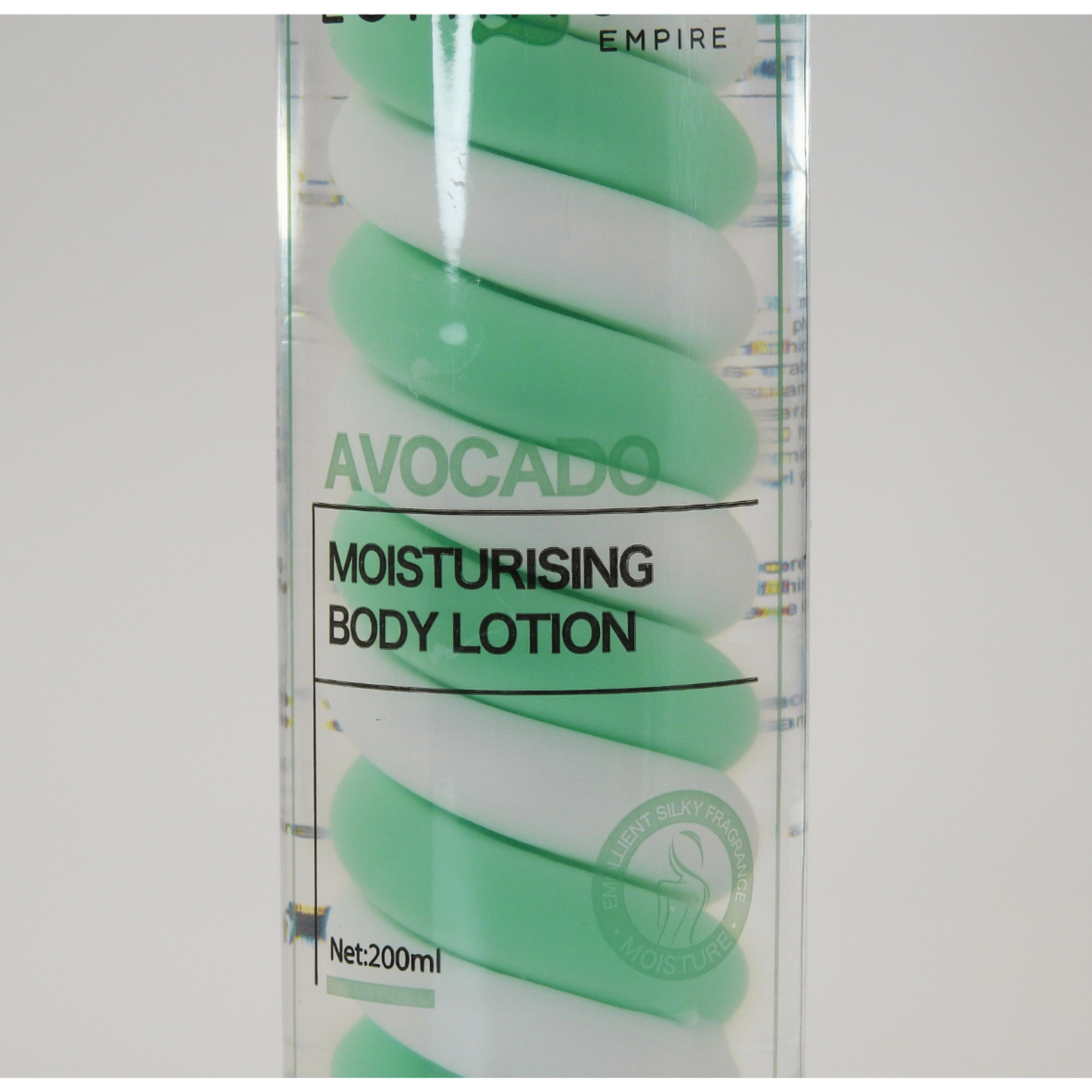 Avocado moisturizing body lotion packaging on a white background