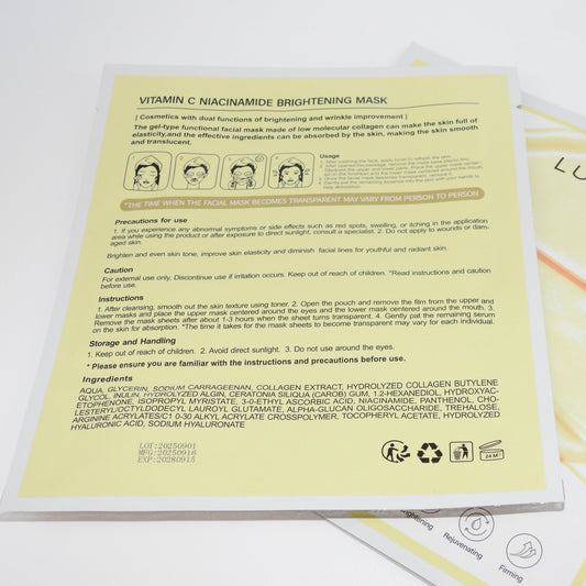 Vitamin C Niacinamide Brightening Mask packaging with instructions on a white background